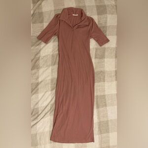Short sleeve maxi dress, fitted, mauve pink, Heart & Hips, stretchy